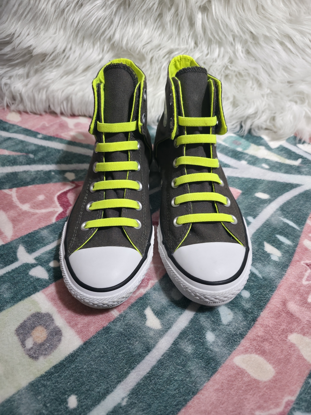 Converse Hi-Top Sneakers in Neon Yellow and Grey
